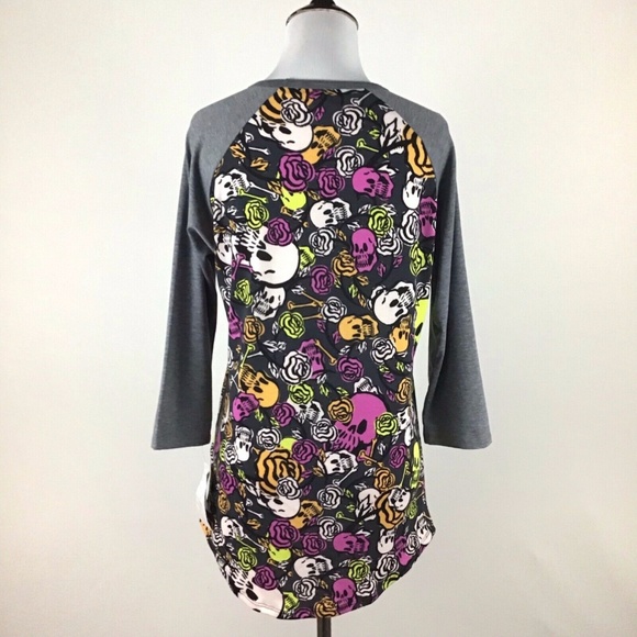 LuLaRoe Skulls Roses Neon Randy Tshirt XS NWT! - Picture 4 of 7